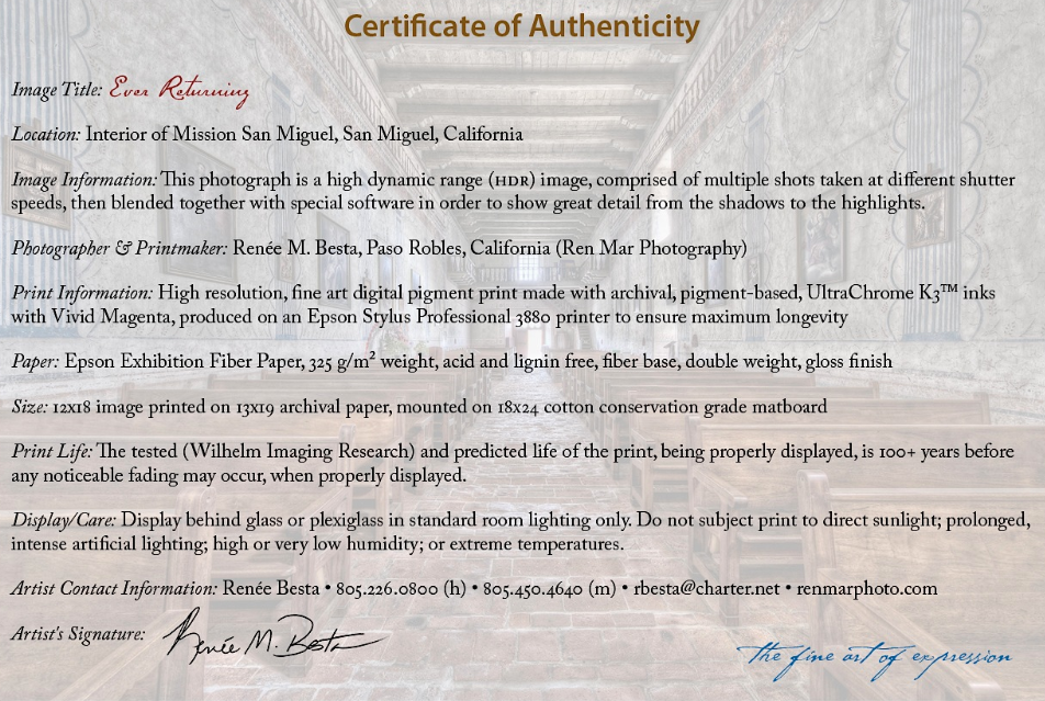 certificate of authenticity renee besta