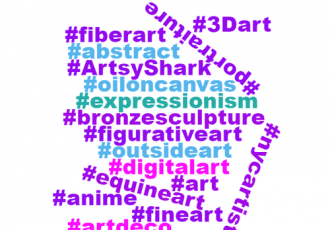 Hashtag Word Cloud. Read about hashtags for artists at www.ArtsyShark.com