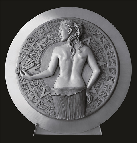“Embrace of Indigenous Wisdom” Cast stone (Aqua-resin, Hydro-stone) and Aluminum, 58” x 58” x 7” by artist Denisa Prochazka. See her portfolio by visiting www.ArtsyShark.com