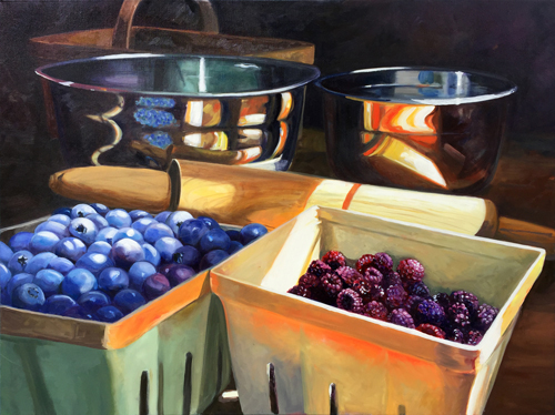 "Fresh Berries" Oil, 30”x 40” by Kathy Armstrong. See her artist feature at www.ArtsyShark.com