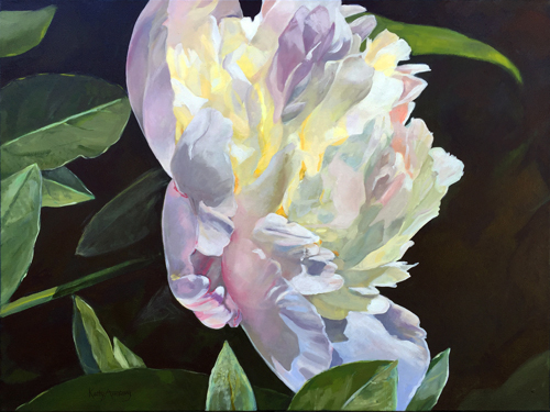 "White Peony" Oil, 24”x 30” by artist Kathy Armstrong. See her feature at www.ArtsyShark.com