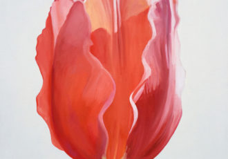 "Tulip 3" oil, 20" x 20" by artist Kathy Armstrong. See her feature at www.ArtsyShark.com