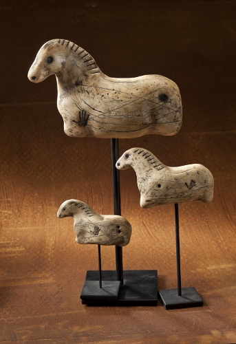 “Ancient Horse Sculptures” Polymer Clay, Sizes Vary, Largest Horse Approx. 5” x 6”by artist Luann Udell. See her portfolio by visiting www.ArtsyShark.com