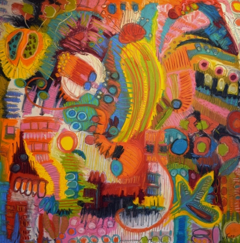 “Botanica” Oil and Pastel on Canvas, 60” x 60” by artist Jeff Ferst. See his portfolio by visiting www.ArtsyShark.com