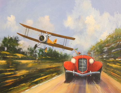 "Daredevils 1" Acrylic on canvas panel, 20" x 16" by artist Geoff Thornley. See his artist feature at www.ArtsyShark.com