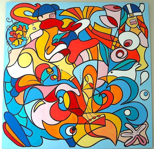 "Life" Acrylic on Canvas, 48" x 48" by artist Konni Jensen. See her portfolio by visiting www.ArtsyShark.com