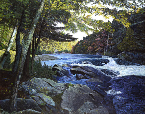 “Oxtongue Rapids” Oil on Canvas, 48" x 60" by artist Lynden Cowan. See her portfolio by visiting www.ArtsyShark.com