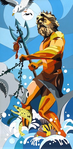 "Poseidon" Acrylic on Canvas, 36" x 72" by artist Konni Jensen. See her portfolio by visiting www.ArtsyShark.com