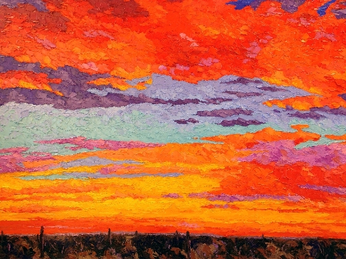 “Sonoran Sunset” Oil on Canvas, 48” x 72” by artist Jeff Ferst. See his portfolio by visiting www.ArtsyShark.com