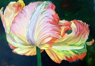 "A Flaming Tulip" Oil on Linen, 116cm x 88cm by artist Lily Van Bienen. See her portfolio by visiting www.ArtsyShark.com