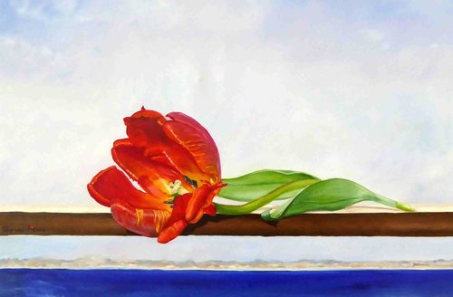 "A Tulip in Domburg" Oil on Linen, 60cm x 40cm by artist Lily Van Bienen. See her portfolio by visiting www.ArtsyShark.com