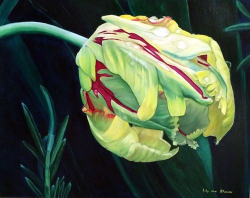 "Awakening" Oil on Linen, 100cm x 80cm by artist Lily Van Bienen. See her portfolio by visiting www.ArtsyShark.com