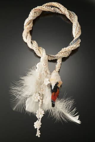 Mademoiselle Odette Pirouette Swan Princess Beadwoven Lariat Necklace by Karin Houben. See her artist feature at www.ArtsyShark.com