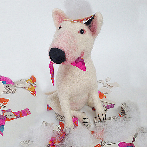 Bull Terrier, needle felting by artist Laura Burch. See her portfolio at www.ArtsyShark.com