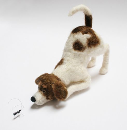Dog and Bug, needle felting by artist Laura Burch. See her portfolio at www.ArtsyShark.com