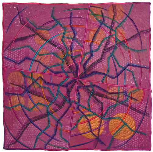 “Geoforms: Fractures #4” Fiber and Mixed Media, 22.5” x 22.5" by artist Michelle Hardy. See her portfolio by visiting www.ArtsyShark.com