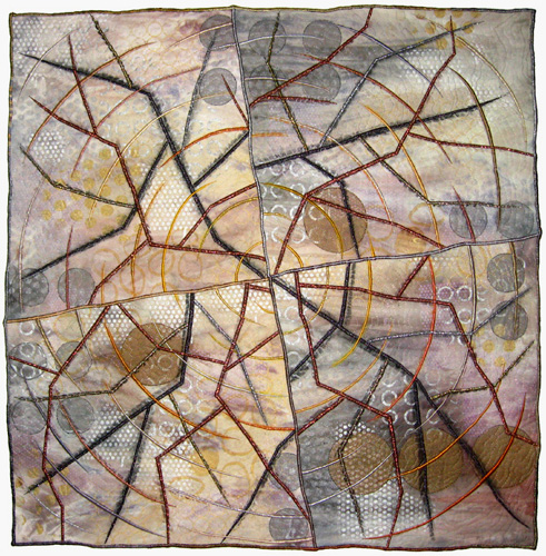 “Geoforms: Fractures #6” Fiber and Mixed Media, 35.5” x 34.5" by artist Michelle Hardy. See her portfolio by visiting www.ArtsyShark.com