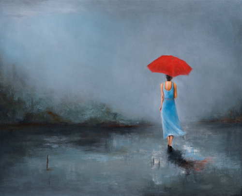 “Lady with Umbrella” Oil over Acrylic on Canvas, 24” x 30” by artist Nicole Daniah Sidonie. See her portfolio by visiting www.ArtsyShark.com