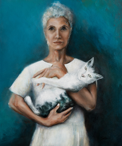 “Lady with a Cat” Acrylic on Canvas, 24” x 20” by artist Nicole Daniah Sidonie. See her portfolio by visiting www.ArtsyShark.com