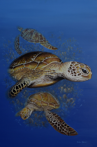 "Out Of The Blue" Acrylic on Canvas, 55cm x 90cm by artist Roslyn Oakes. See her portfolio by visiting www.ArtsyShark.com