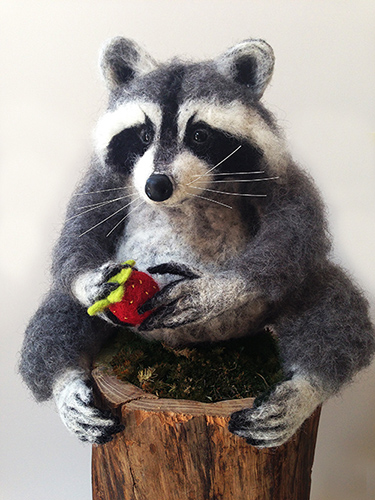 Pedro the Raccoon, needle felting by Laura Burch. See her portfolio at www.ArtsyShark.com