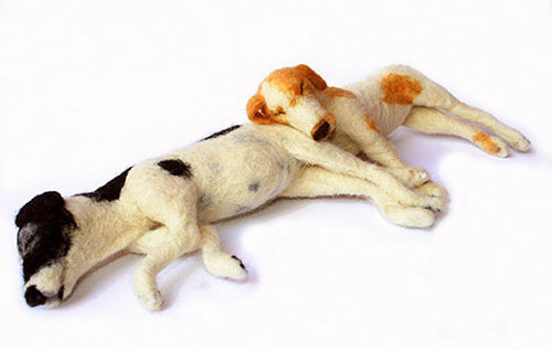 Sleeping Dogs, needle felting by artist Laura Burch. See her portfolio at www.ArtsyShark.com