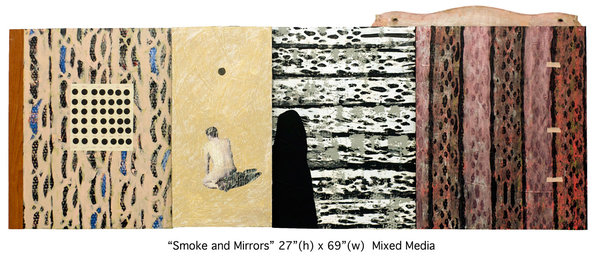 "Smoke and Mirrors" 27" x 69" mixed media by Mark Flowers. See his feature at www.ArtsyShark.com