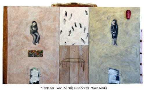 "Table for Two" 51" x 88.5" mixed media by Mark Flowers. See his feature at www.ArtsyShark.com