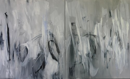 "Give Me a Reason" Acrylic on Canvas, Diptych, 200cm x 120cm by artist Michelle Hold. See her portfolio by visiting www.ArtsyShark.com