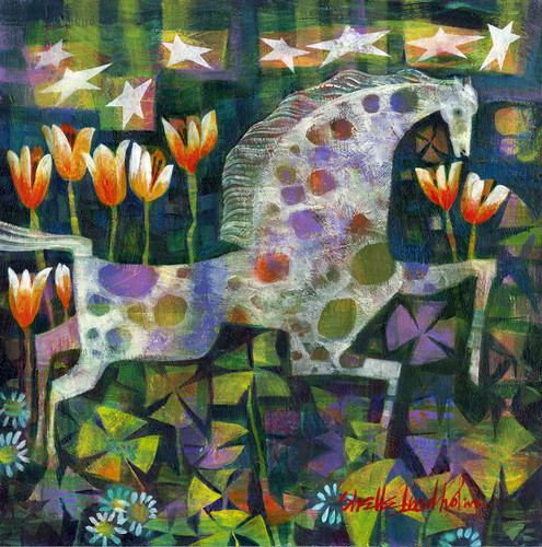 “Feeling Lucky” Fluid Acrylics, 12” x 12”by artist Shelle Lindholm. See her portfolio by visiting www.ArtsyShark.com