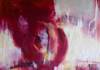 "Quietly Blossoming" Acrylic on Canvas, 120cm x 120cm by artist Michelle Hold. See her portfolio by visiting www.ArtsyShark.com