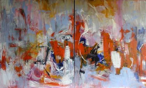 "Time to Wake Up" Acrylic on Canvas, Diptych, 200cm x 120cm by artist Michelle Hold. See her portfolio by visiting www.ArtsyShark.com
