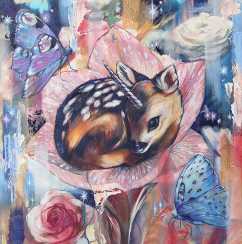 "Young Fawn” Oil on Canvas, 30cm x 30cm by artist Lioba Brückner. See her portfolio by visiting www.ArtsyShark.com