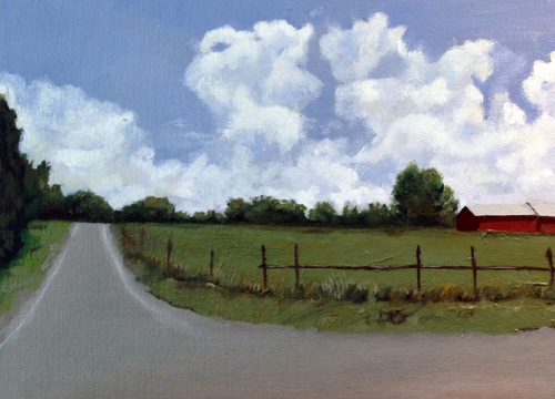 “North of Here” Oil on Canvas Board, 9" x 12" by artist Barbara Hart. See her portfolio by visiting www.ArtsyShark.com