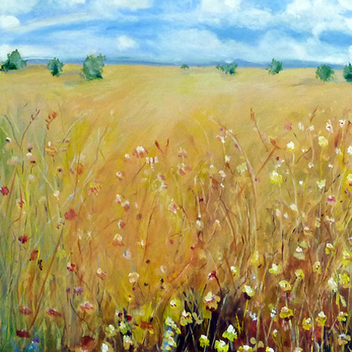 “Along the Road” Acrylic on Cradled Board, 16" x 16" by artist Barbara Hart. See her portfolio by visiting www.ArtsyShark.com