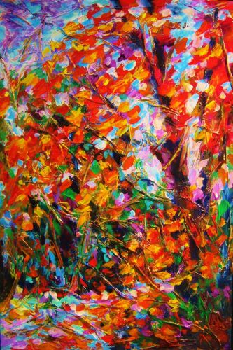 “Autumn Leaves” Acrylic and Mixed Media on Canvas, 36" x 24" by artist Helen Kagan. See her portfolio by visiting www.ArtsyShark.com