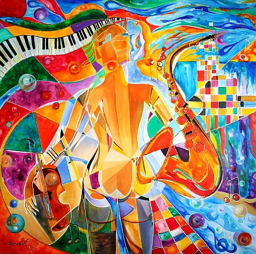 “Urania” (From the series "Muses and Music") Acrylic on Canvas, 48” x 48” © ArtSynergism by Garsot and Helen Kagan - 2016. See Helen Kagan's portfolio by visiting www.ArtsyShark.com
