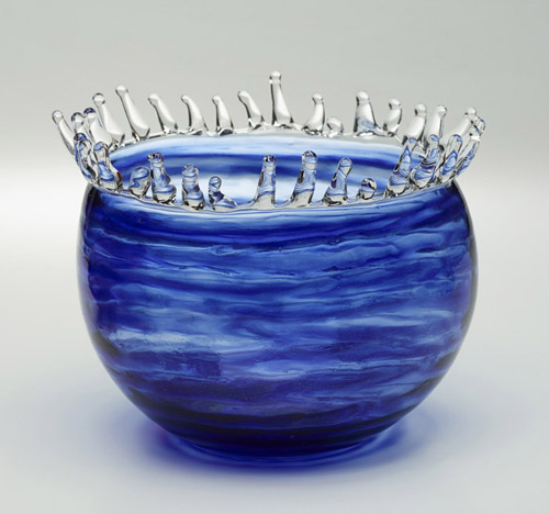 “Blue Water Drop Bowl” Lampworked Borosilicate Glass, 5”H x 6”D by artist Jim Loewer. See his portfolio by visiting www.ArtsyShark.com