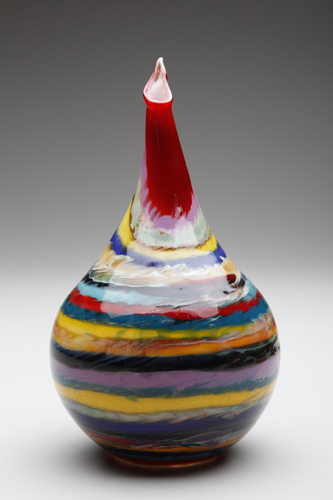 “Striped Gourd Vase” Lampworked Borosilicate Glass, 10”H by artist Jim Loewer. See his portfolio by visiting www.ArtsyShark.com