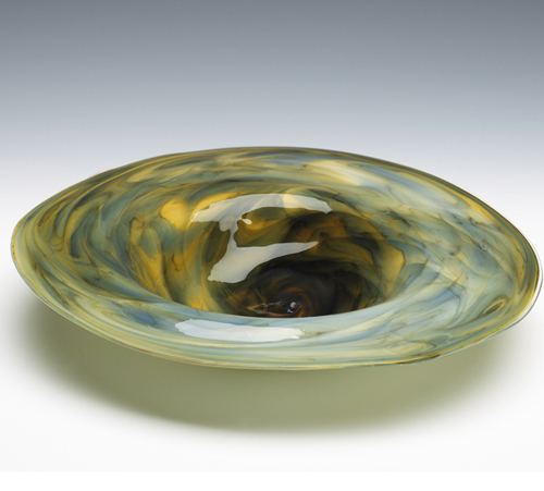 “Green and Yellow Platter” Lampworked Borosilicate Glass, 11”D by artist Jim Loewer. See his portfolio by visiting www.ArtsyShark.com 