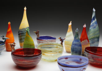 Mix of Vases and Bowls, Lampworked Borosilicate Glass, Various Sizesby artist Jim Loewer. See his portfolio by visiting www.ArtsyShark.com