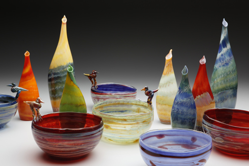 Mix of Vases and Bowls, Lampworked Borosilicate Glass, Various Sizesby artist Jim Loewer. See his portfolio by visiting www.ArtsyShark.com 