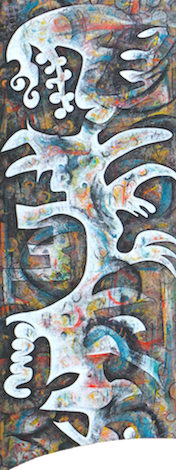 “Buoyant” (Spirhouette Series) Acrylic, Mixed Media on Paper mounted on Board, 18” x 48”by artist Roxane Hollosi. See her portfolio by visiting www.ArtsyShark.com
