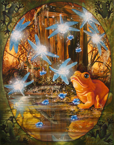 “A Frog Enchanted” Acrylic on Linen, 18” x 24”by artist Annette Hassell. See her portfolio by visiting www.ArtsyShark.com 