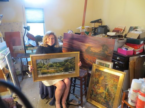 Artist Shirley Cleary in her studio. See her portfolio by visiting www.ArtsyShark.com
