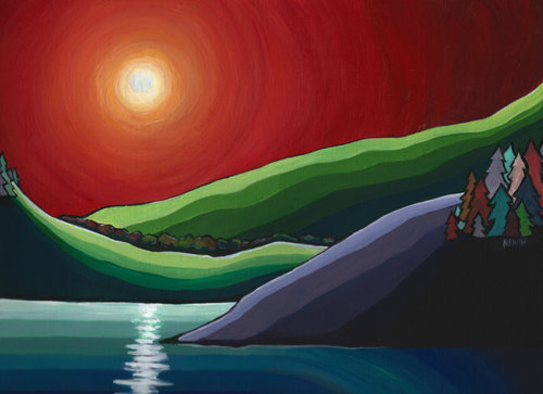 “Autumn Sunset” Acrylic on Canvas, 8.5” x 11" by artist Alison Newth. See her portfolio by visiting www.ArtsyShark.com