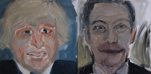 “Brexit” Oil on Canvas, Each 40cm x 40cm by artist Maria Aparici. See her portfolio by visiting www.ArtsyShark.com