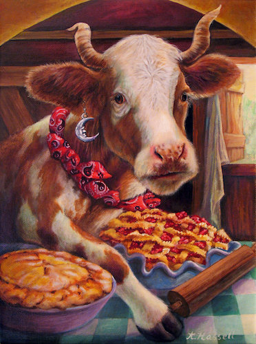 “Cow” Acrylic on Canvas, 9” x 12” by artist Annette Hassell. See her portfolio by visiting www.ArtsyShark.com