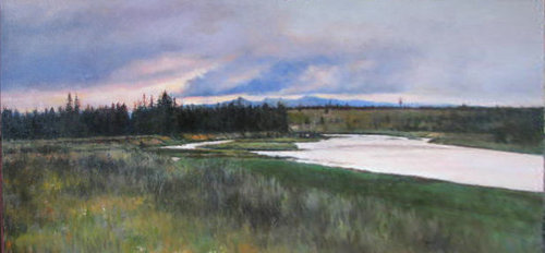 “Evening on the Madison” Oil, 24” x 48” by artist Shirley Cleary. See her portfolio by visiting www.ArtsyShark.com 