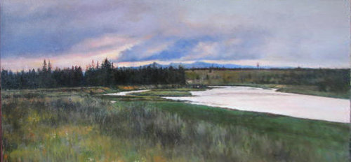 “Evening on the Madison” Oil, 24” x 48” by artist Shirley Cleary. See her portfolio by visiting www.ArtsyShark.com